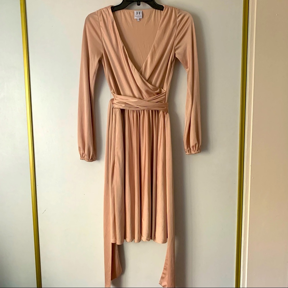 Halston Heritage Long Sleeve Champagne Wrap Dress